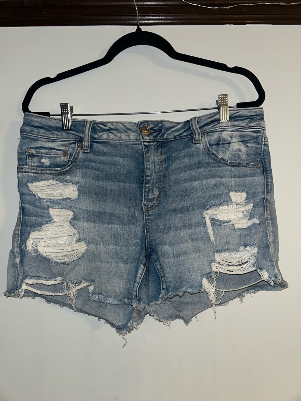 American Eagle Outfitters Light Blue Distressed Denim Shorts